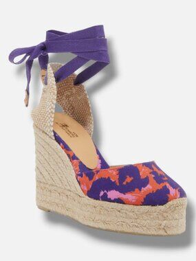 Castañer Women's Purple Carina Animal-Print Wedge Espadrilles Size 36